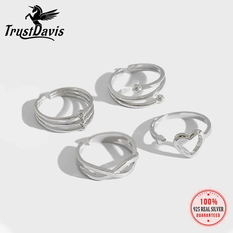 

Модное простое многослойное/крестообразное/в форме сердца открытое кольцо TrustDavis из настоящего серебра 925 пробы для женщин и девочек, изысканные ювелирные изделия, подарок DS4788