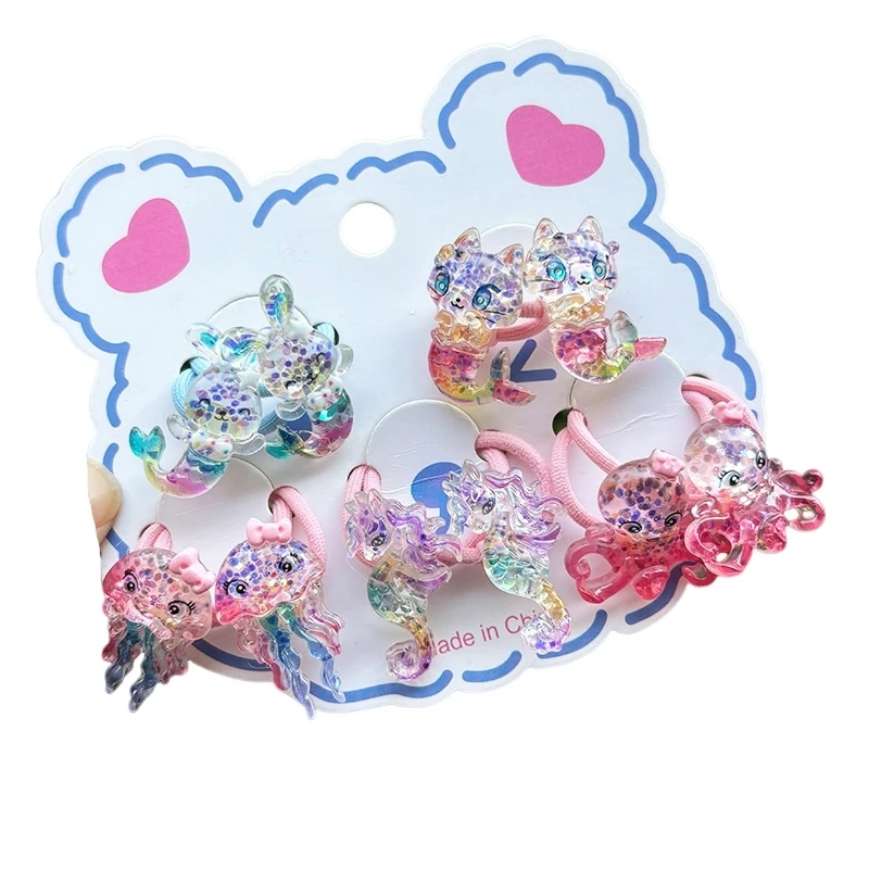 2PCS Cartoon Shell Ocean Series Lovely Girls Elastic Hair Bands Princess Hair Accessories Children Hair Ties Baby Headwear