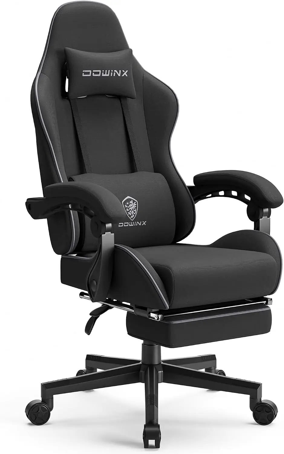 Gaming Chair with Pocket Spring Cushion, Computer Office Game Chair, Linkage Armrests and Footrest, High Back Ergonomic Computer Chair with Lumbar Support Task Chair with Footrest(Black)