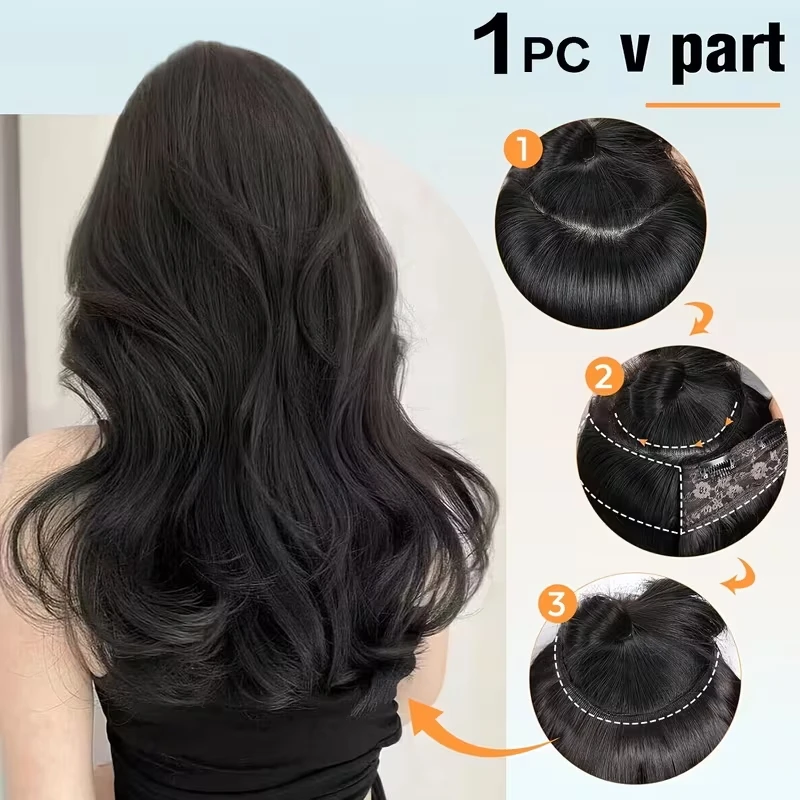 Extensión de Cabello Sintético de 20 Pulgadas con 4 Clips, Rizada en V, Invisible, para Fiestas 5