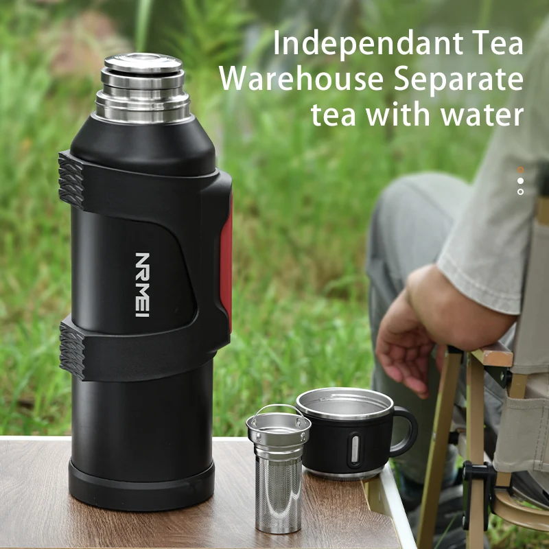 Stainless Steel Insulated Jug with Tea Filter Outdoor Portable Thermos Bottle Large Capacity Thermos Water Jug for Camp Hiking