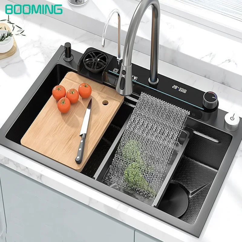 Trending Products 2024 New Kitchen Sinks with Anti-scratch  Honeycomb Design Integrated Waterfall Sink