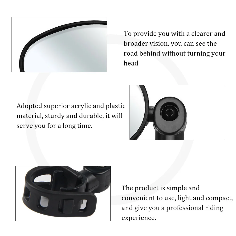 

1 Pair 360-Degree Rotating Handlebar Bike Adjustable Rearview Mirror For Motorcycle Sturdy Lightweight Acrylic Reflective Safety