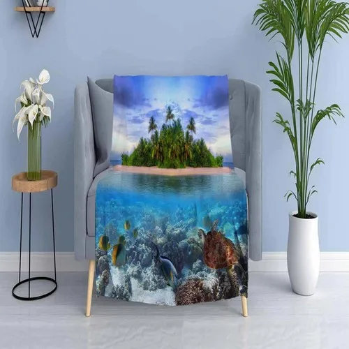 Else Carpet Else Blue Green Sea Island Wellsoft Patterned 3D Tv Blankets