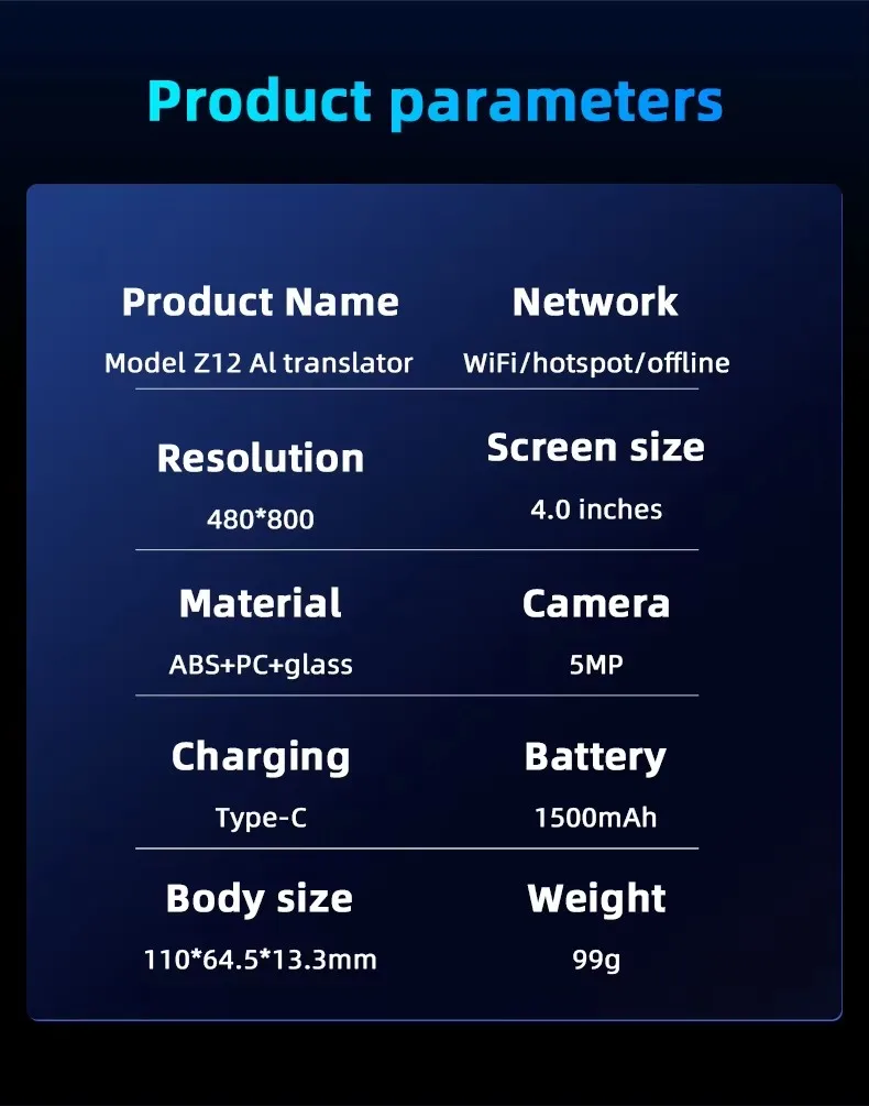 جهاز ترجمة الذكاء الاصطناعي الدردشة GPT في الوقت الحقيقي مترجم نص الصوت الصوتي الذكي 139 لغة 17 غير متصل Z12 ترجمة محمولة