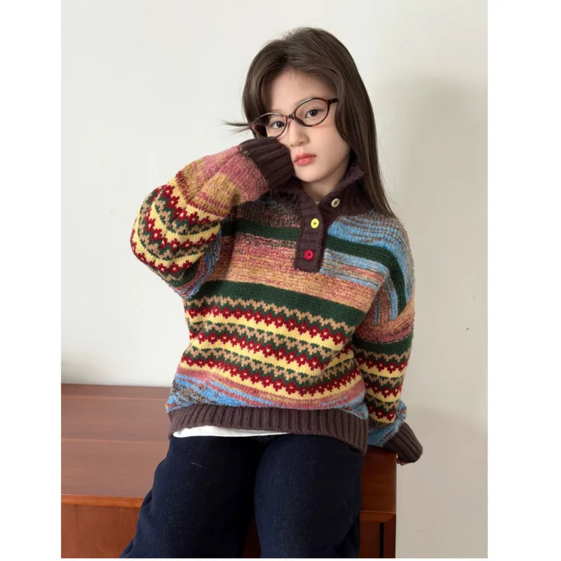 2026 Winter Spring Girl Boy Sweater Thick Warm Children Kid Fleece Base Sweater Stylish 2-12 Year Toddler Pullover Jumper Outfit