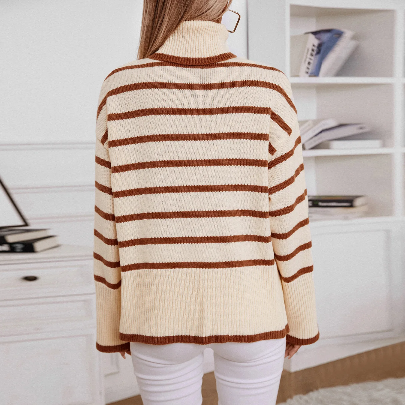 YJKDYK 2024 Autumn Winter Women's Sweater Female Stripe Thicken Warm High Collar Pullovers Women's Casual Knitwears Tops