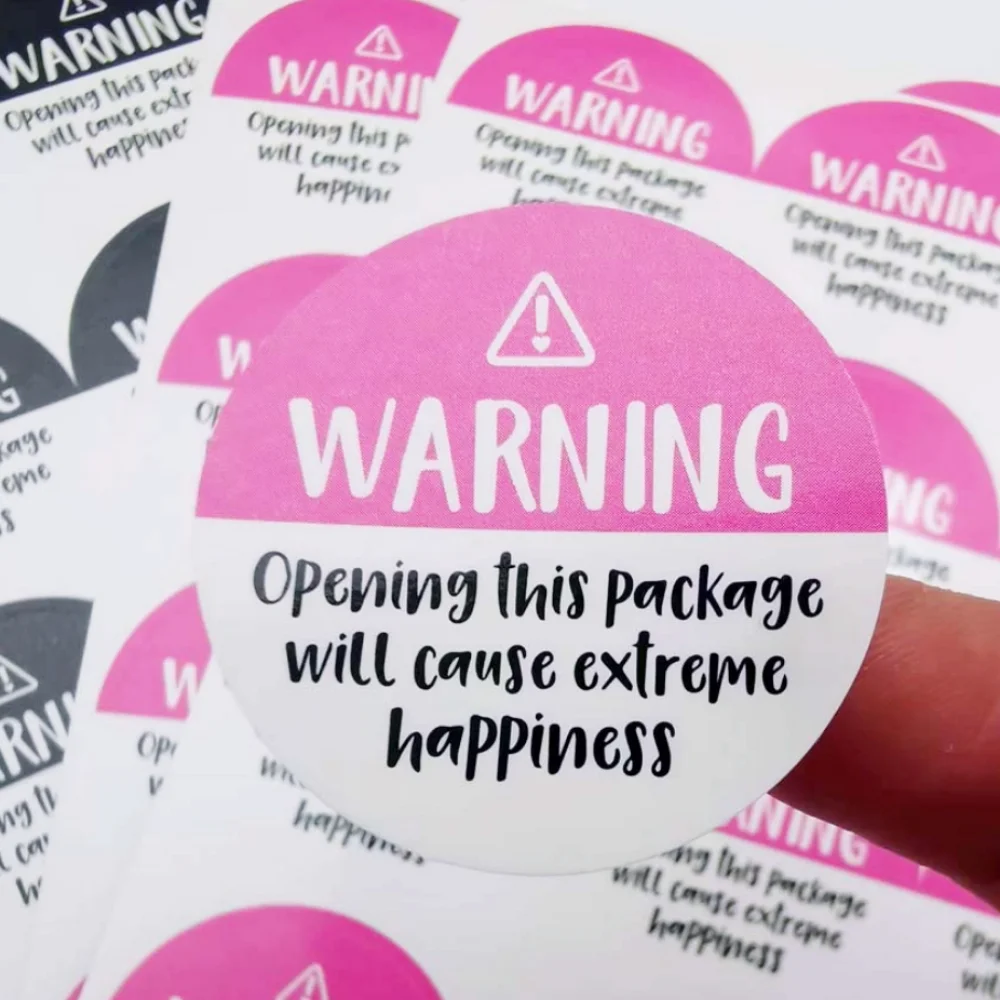 120Pcs Black and pink Adorable Warning Extreme Happiness Labels 1.5inch Thank You Packaging Stickers Gift Wrapping Envelope Seal