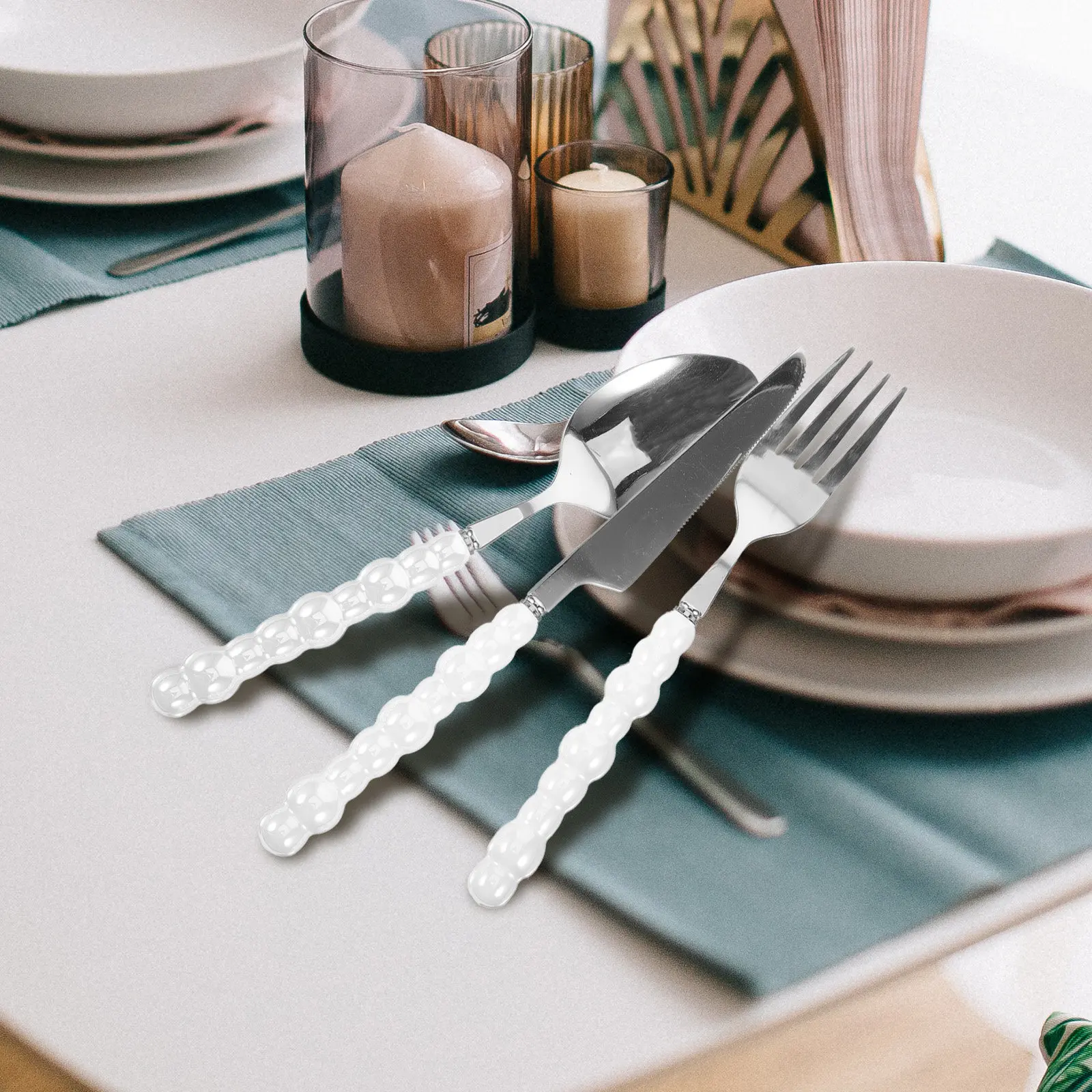 

1 Set Pearl Handle Western Tableware Set Sturdy Stainless Steel Cutlery for Home Restaurant Dining Flatware Forks Spoon