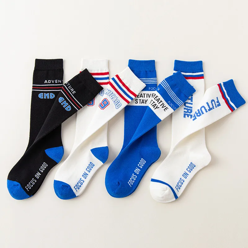Boys' Long Socks Football Socks 3-6-8-10-12 Year Old Spring and Autumn Children's Sports Versatile Knee and Calf Trendy Socks