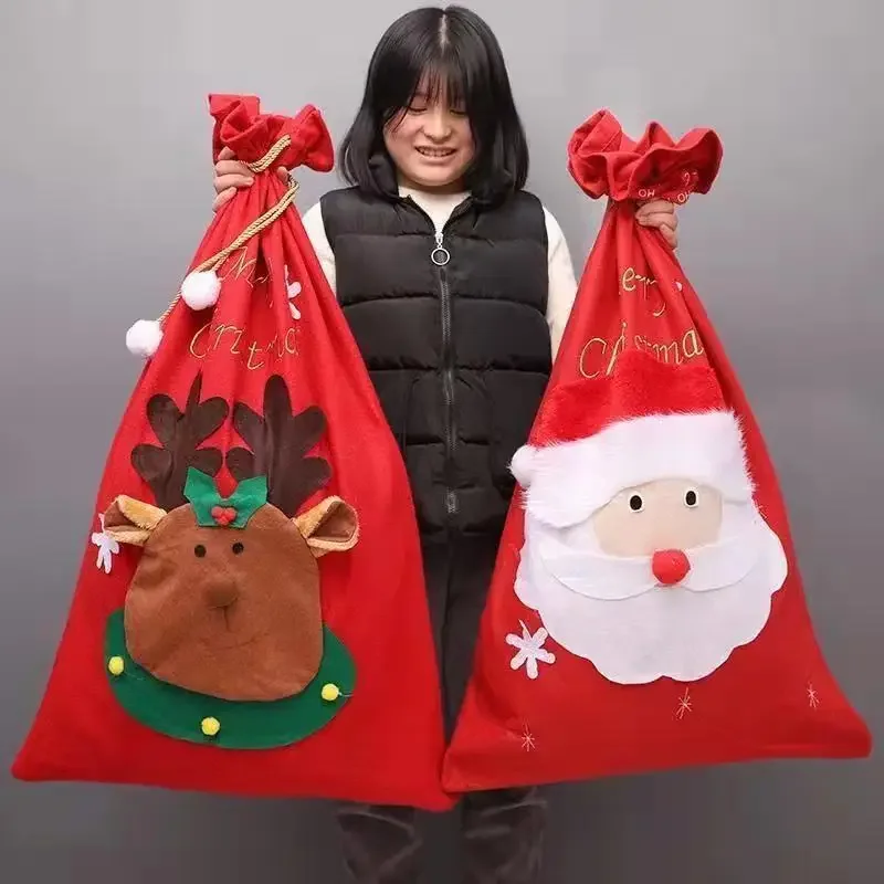 Santa Claus Gift Bag Oversized Tote Bag Christmas Decoration Kindergarten Peace Fruit Bag Santa Claus Pocket Bundle Pocket