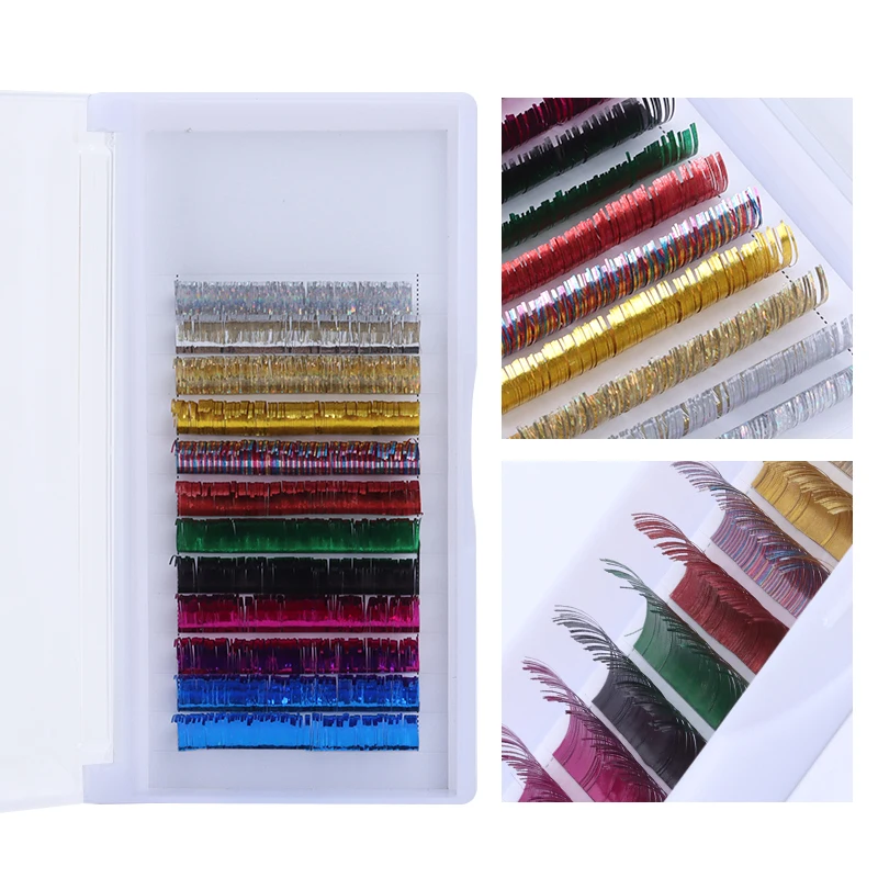 Good Quality Eyelash Decorate 12Rows Shiny Colorful Holographic Eyelash Extension Soft Natural