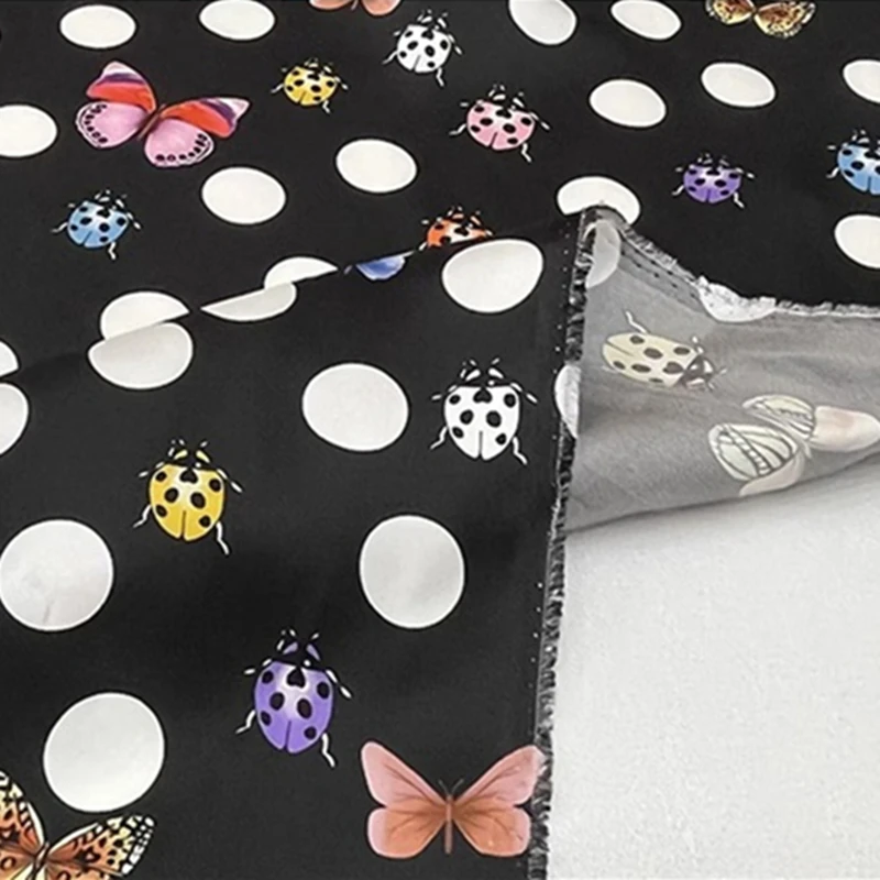 European American Fashion Classic Dot Insect Print Fabric Silk Logo Twill Silk Women Dress High-quality Designer Runway Fabrics