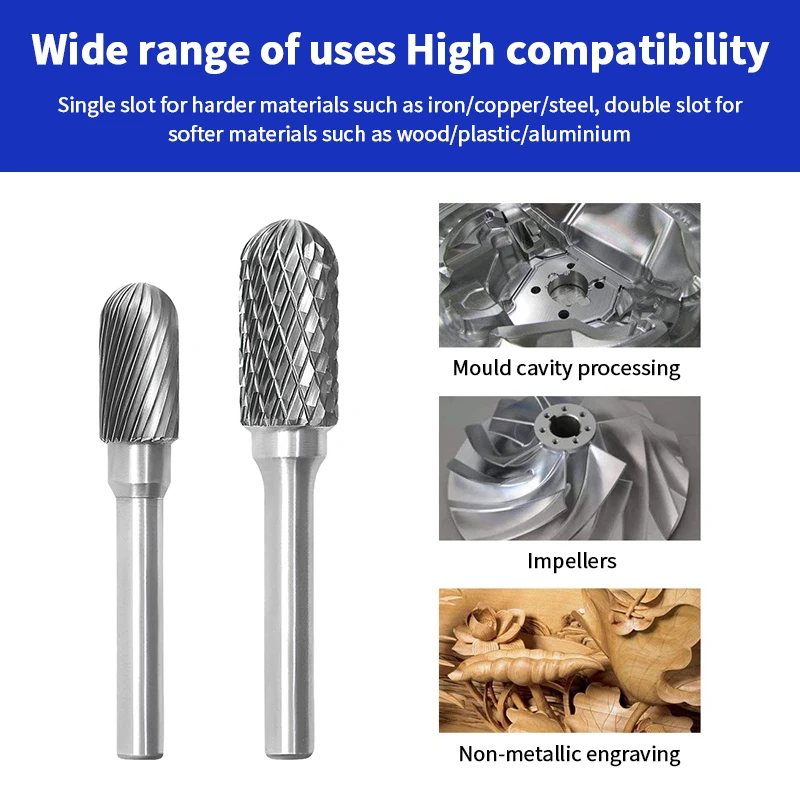 Tungsten Steel Grinding Head Tungsten Carbide Rotary File Milling Cutter Metal Grinding Carving Single and Double Groove C Type