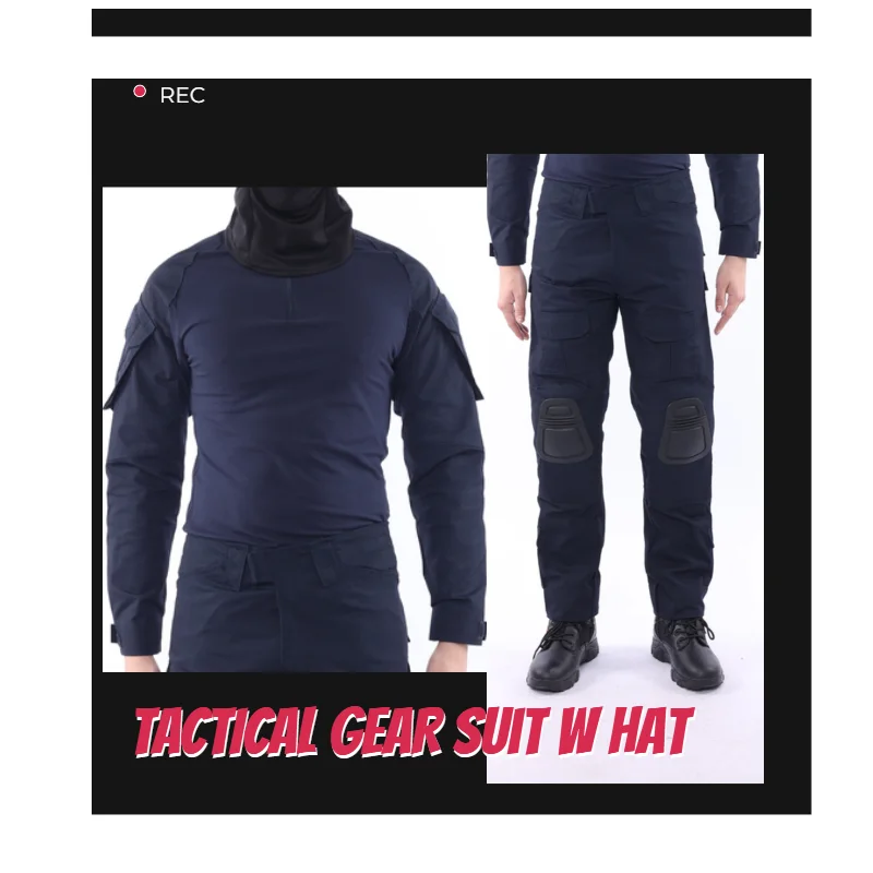 

Navy Blue Camouflage Uniform Ribstop Combat Shirt Cargo Pants Suit With Cap