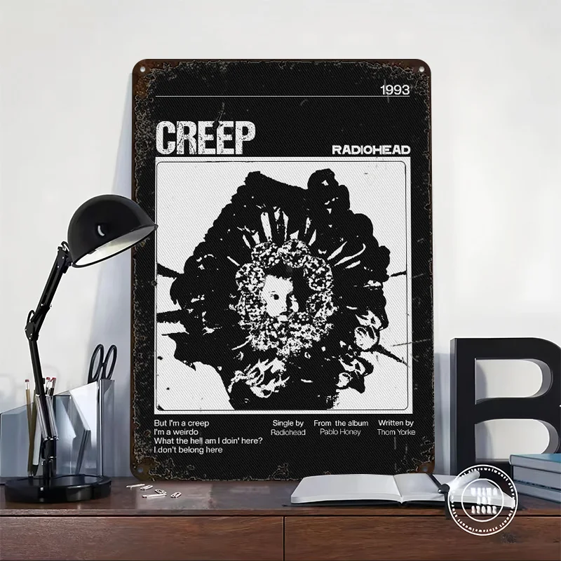 Radiohead Creep Single Cover Art Personalized 3D Textured Metal Poster Wall Art Tinplate Sign for Gaming Room Decoration Items