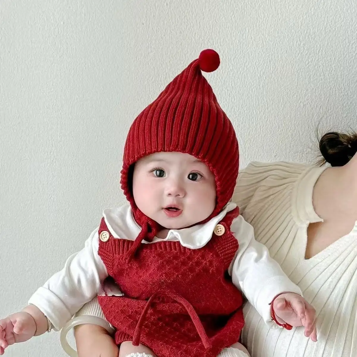 

2025 шапка эльфа для новорожденных, весенне-осенняя вязаная ветрозащитная теплая шапка-ушанка, милая детская шапочка с помпоном, От 0 до 24 месяцев