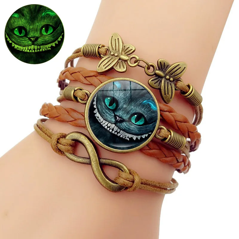 Disney Kawaii Anime dibujos animados Alicia en el país de las Maravillas Cheshire gato pulsera trenzada joyería Kawaii niño niña pulsera pareja regalo