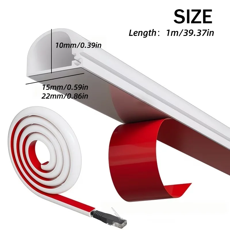 1pc 1m/39.37in Cord Management Channel Invisible Decorative Wire Cover Anti-Step Protector Adhesive Soft Cable Raceway With Cap