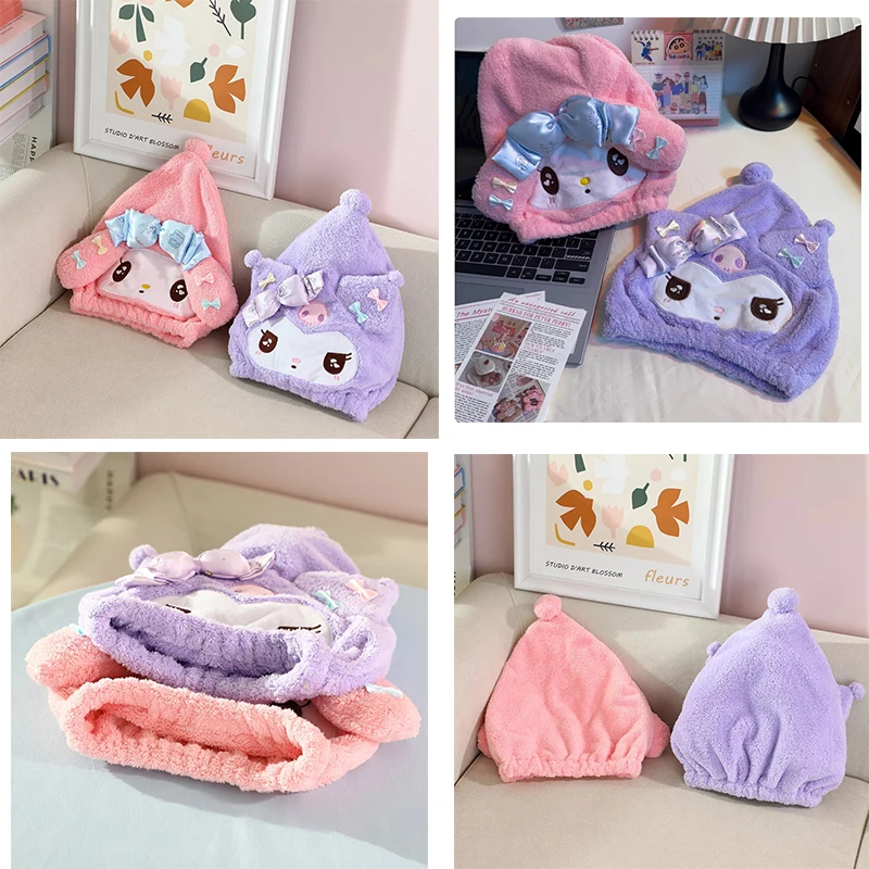 

Sanrio Kuromi Hair Drying Hat Quick-dry Coral Velvet Hair Towel Cap Bath Hat Solid Towel Cap Super Absorption Girl Hair Dry Cap