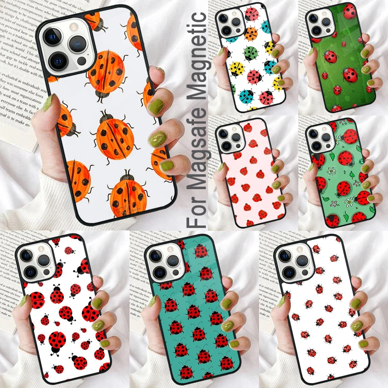 Seven-Star Ladybug Magnetic Soft Phone Case for iPhone 16 Promax 15 Pro 13 14 Plus 11 12 Mini MagSafe Coque