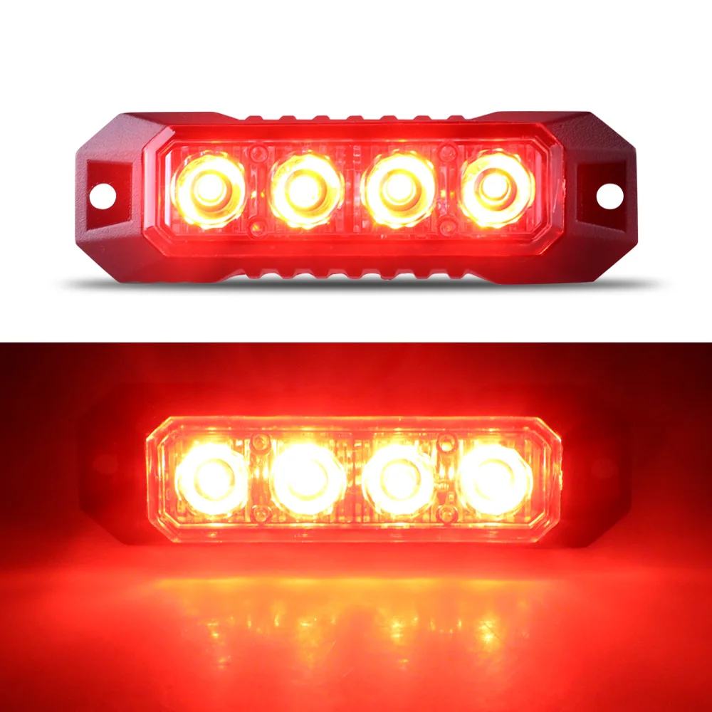 1PCS 4LED Cars Grille Strobe Light Waterproof For Car Truck Universal Flashing Warning Signal Light 12-24V in Multiple Colors