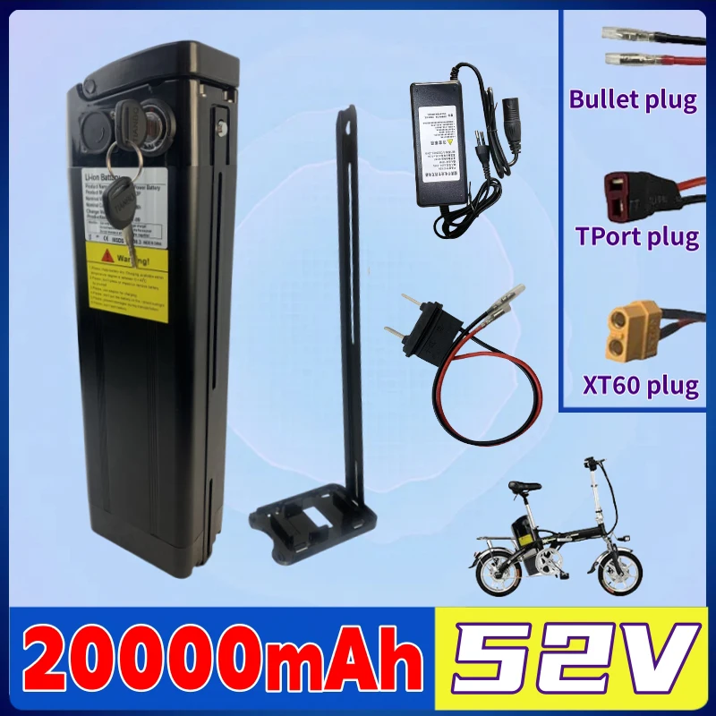 52V 20Ah Seat Tube Silver Fish 18650 Li-ion Battery For Electric Bike Bicycle Bicycle battery+charger