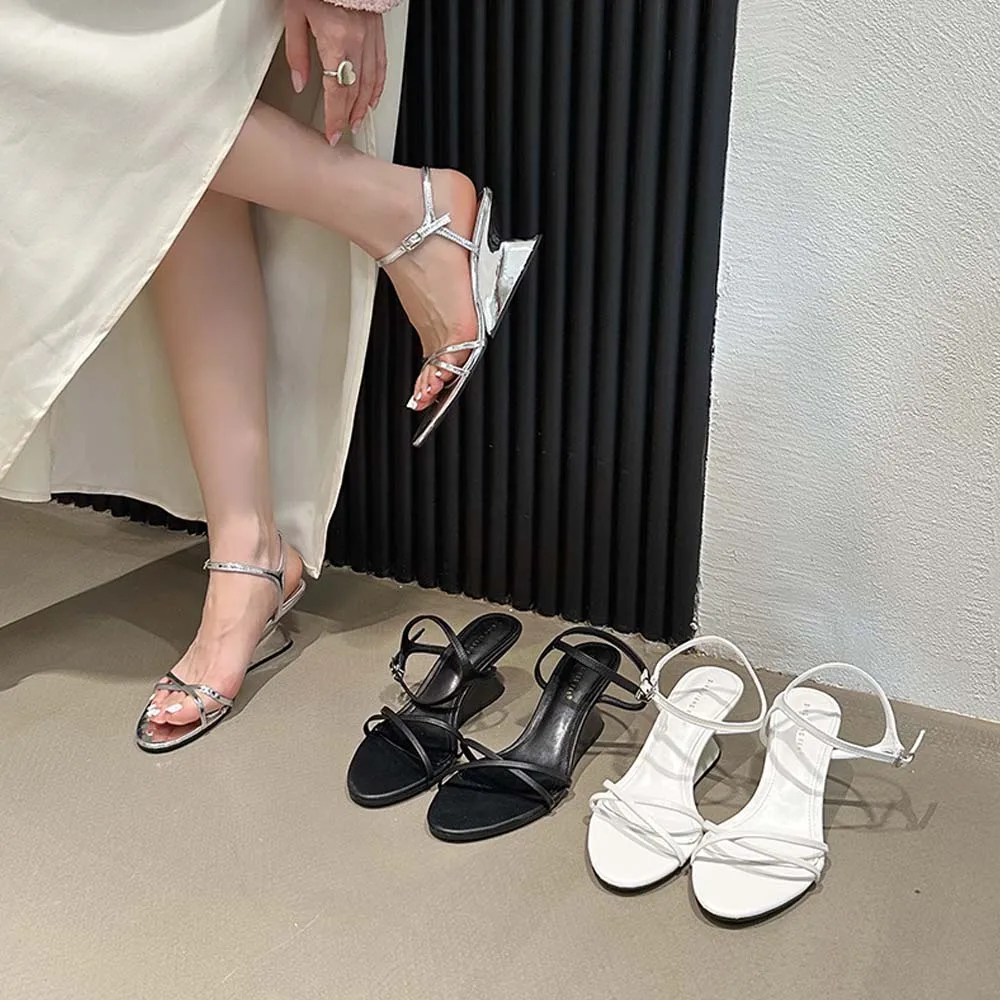 

Summer Women Wedge Sandals Heels Casual Dress Shoes Round Open Toe with Ankle Strap Kitten Heels for Wedding Evening Party