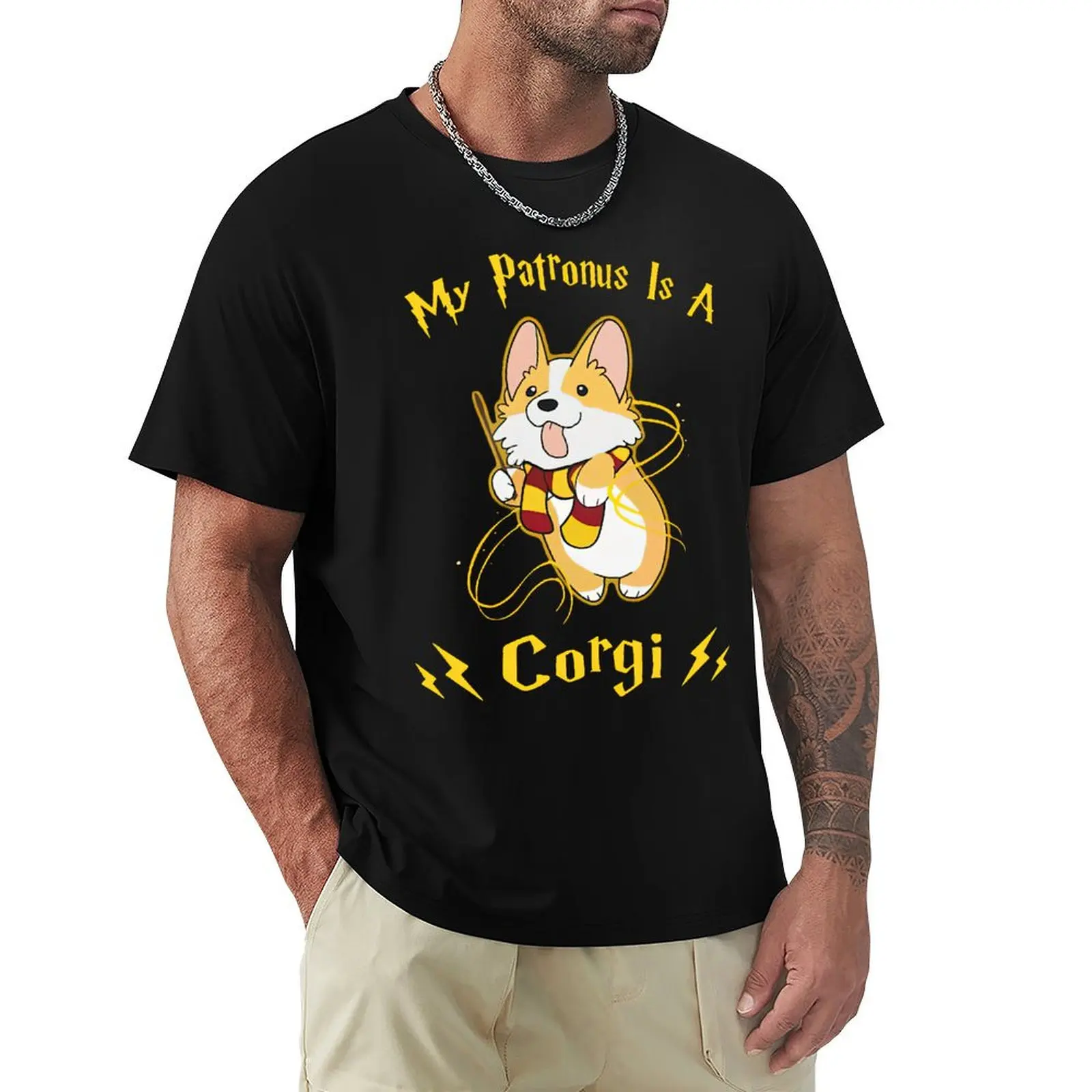 

My Patronus Is A Corgi T Shirt Black Short Sleeve Men Designer T Shirt Lovely T-Shirt Funny Cotton