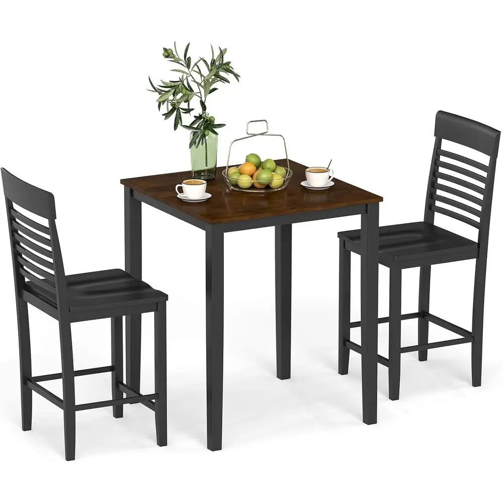 

Rubberwood 3-Piece Dining Set, Curved Back Chairs, Ideal for Small Spaces Breakfast Nook