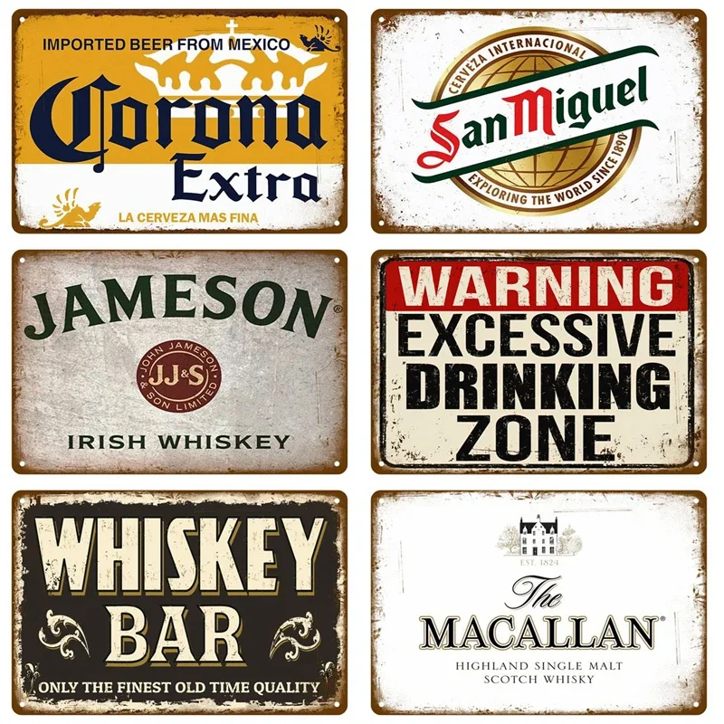 Drink Cold Beer Wine Metal Sign Poster Whiskey Plaque Vintage Tin Sign Home Wall Decor for Bar Pub Man Cave Decorative Plates