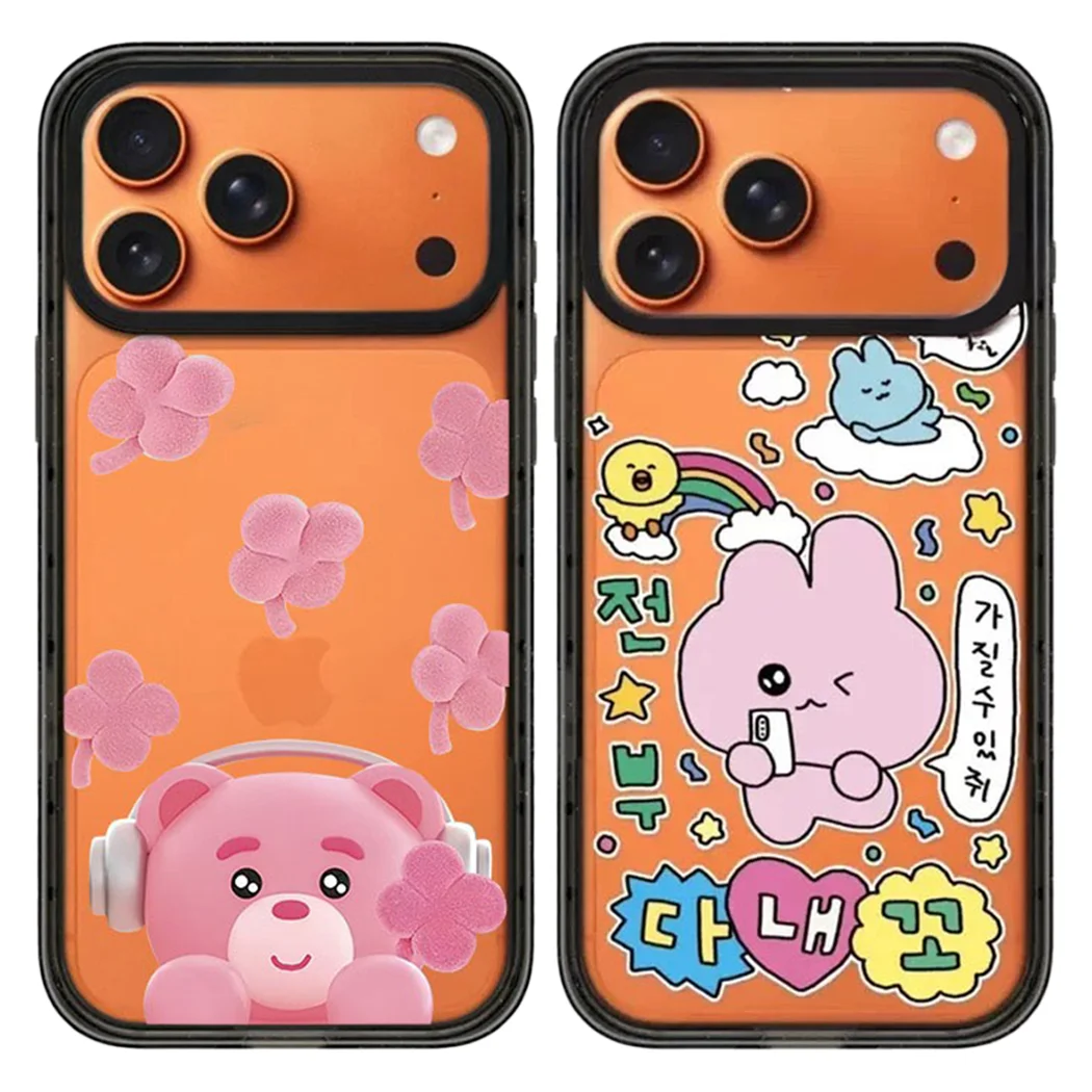 

Pink Bear Rabbit Acrylic Black Border Magnetic Case: Compatible With IPhone 17 16 15 14 13 12 Pro Max 17 Air