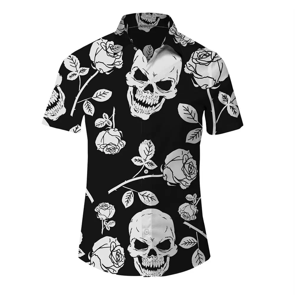 Summer 3D Printed Hawaiian Skull Shirt for Men 5XL Beach Wear Casual Comfortable Cleanfit Style Inner Wear Other Material 100%