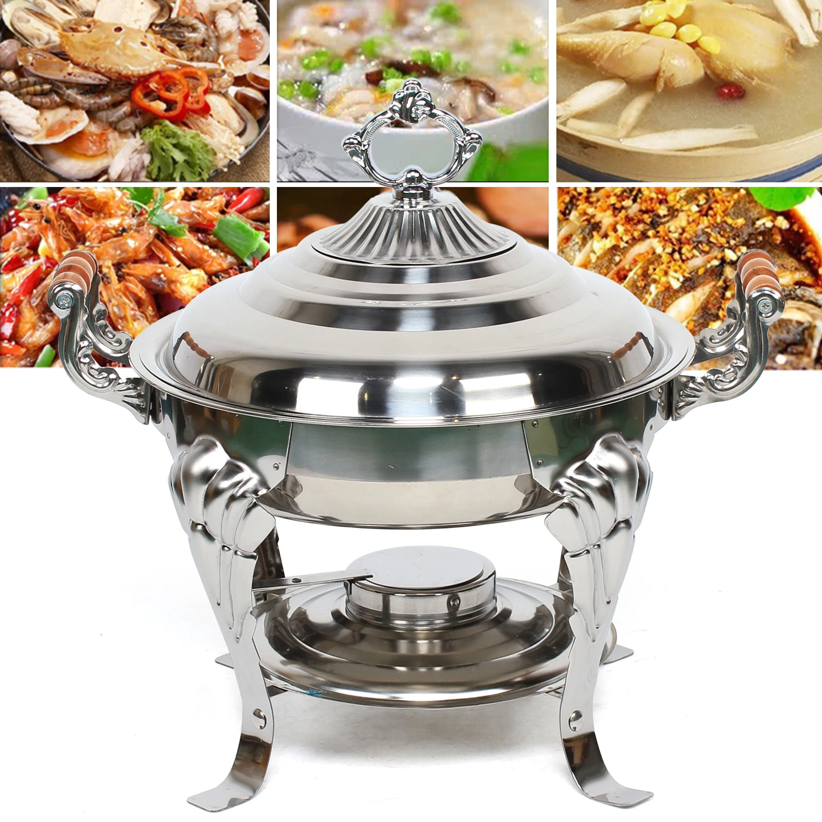 

Stainless Steel Buffet Stove Chafing Dish Round Warming Container Buffet Furnace Kitchenware