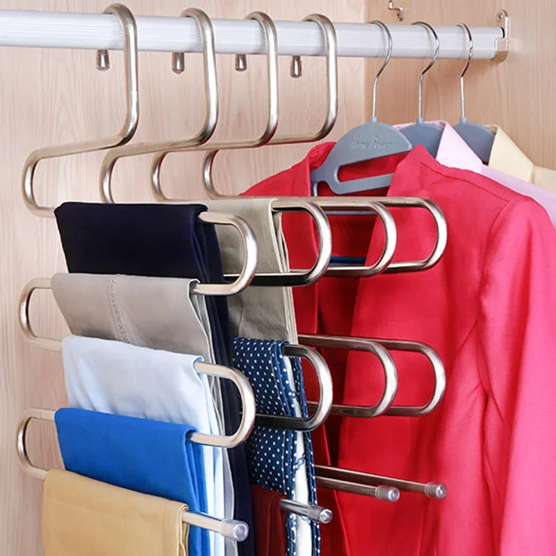 

5 layers Stainless Steel Clothes Hangers S Shape Pants Storage Hangers Clothes Storage Rack Multilayer Storage Cloth Hanger