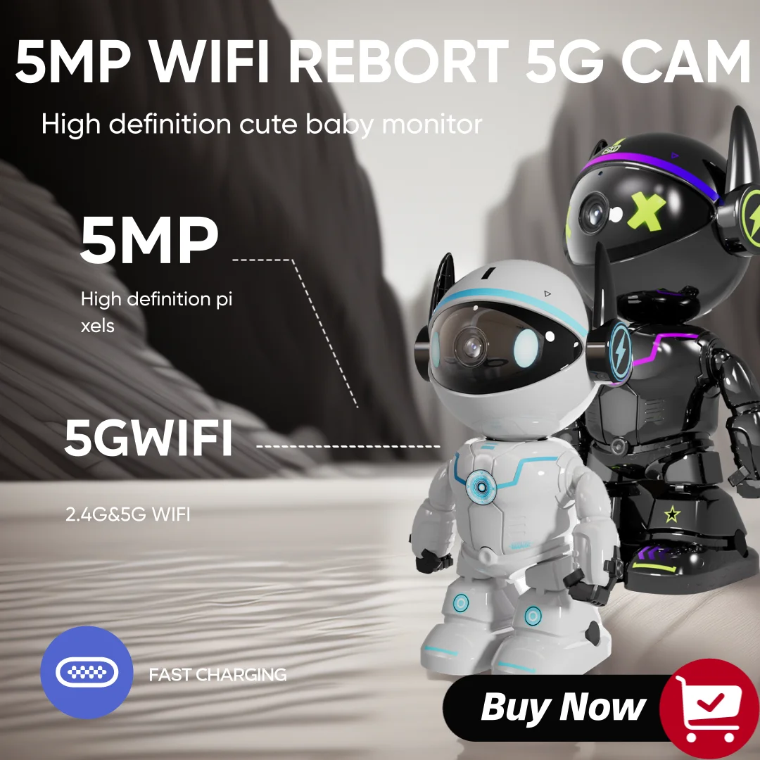 

5MP Robot Camera Mini 2.4G/5G Wireless Home Security Robot Camera PTZ Infrared Night Vision Auto Tracking Baby Monitor kid gift