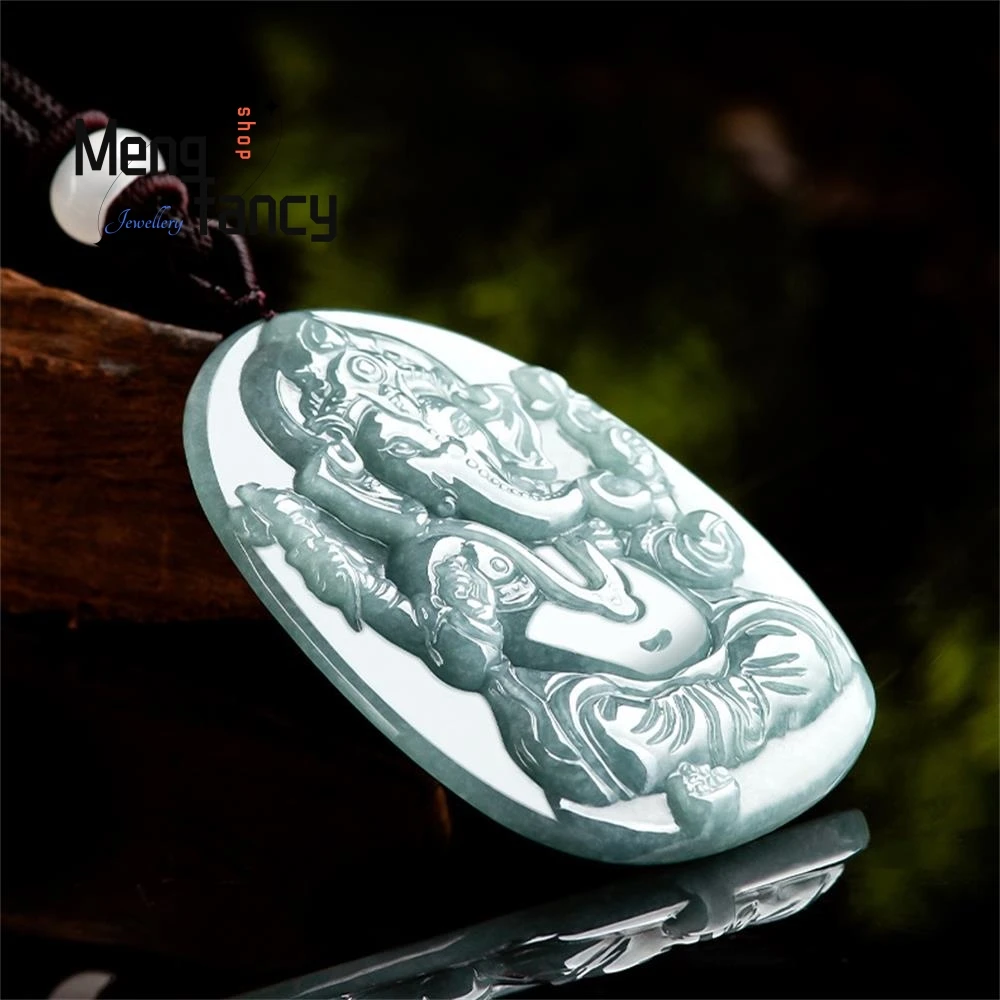 حقيقية الطبيعية A-الصف الجاديت الأزرق المياه الفيل الإلهي الجليد نوع قلادة من اليشم عالية الجودة مجوهرات الأزياء تمائم هدية عيد #3