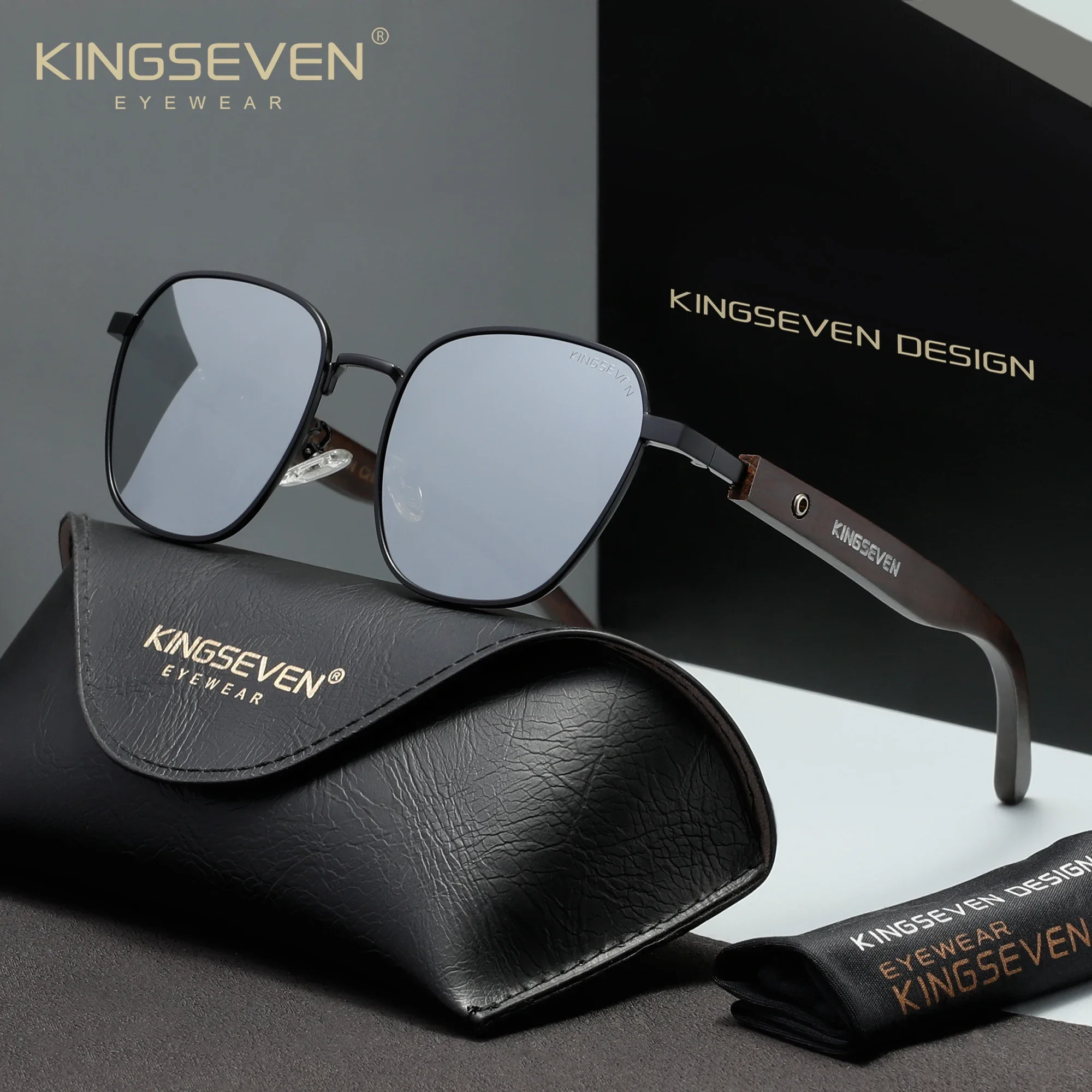KINGSEVEN Brand Wooden Male's Sunglasses Polarized Women Fashion UV400 Outdoor Driving Walnut Luxury Eyewear