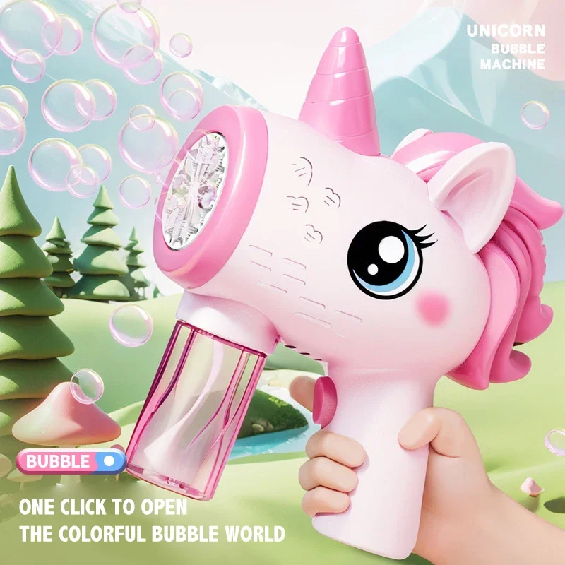 New Unicorn Electric Bubble Gun Toy Bubbles Machine Automatic Soap Blower with Light Summer Outdoor Party games Child Gift