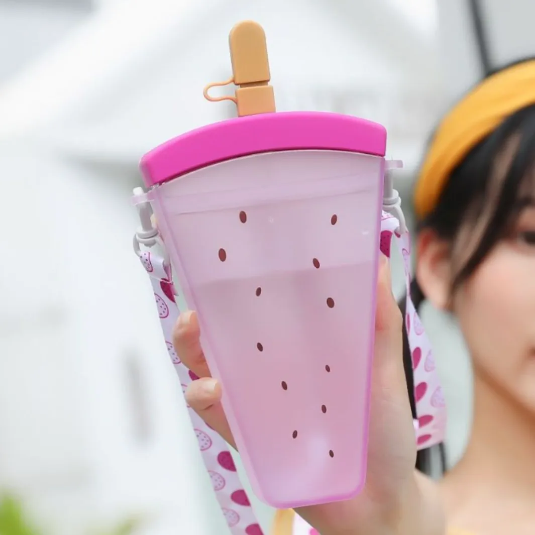 

Watermelon Plastic Straw Water Cup Modern Simplicity Creative Strap Juice Cup Home Personality Ice Cream Student Water Bottle