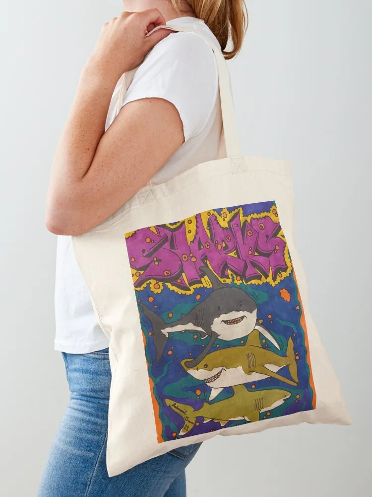 Shaarrrkkksss Tote Bag Canvas shoulder bag bags luxury women Shopper handbag