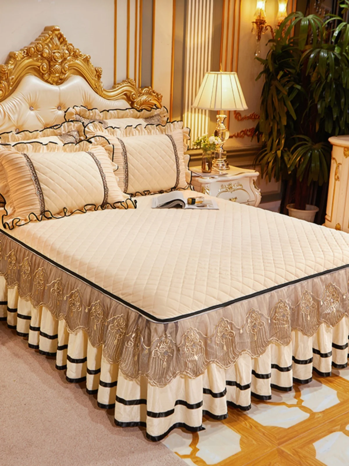 

Velvet European Bed Skirt Single Piece Removable Dustproof Mattress Cover for Autumn Winter Single Person 15 Meters 18