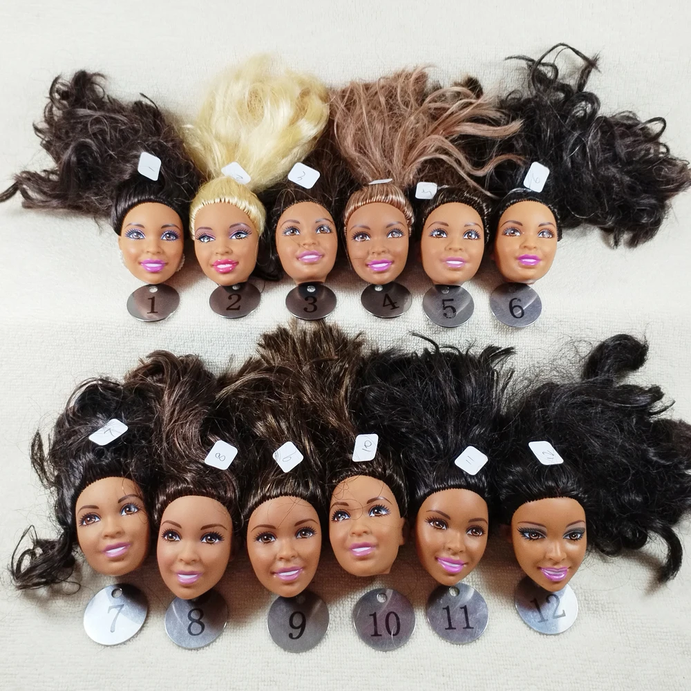 B29-10 Original Foreign Trade Africa Beauty 1/6 OOAK NUDE Rarely Doll Head Mussed Black or Brown Hair for DIY Soft PVC Head A