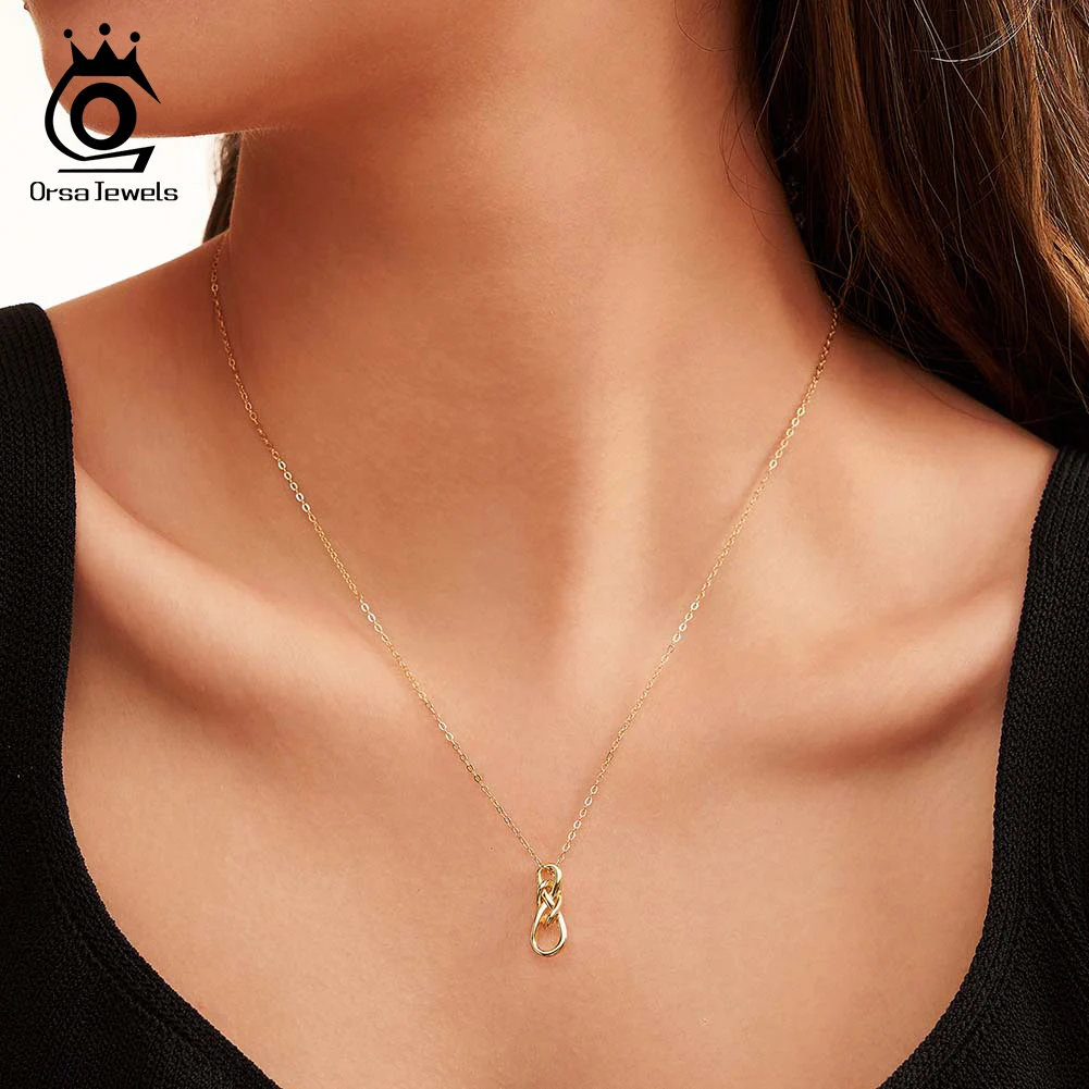 ORSA JEWELS Exquisite 925 Sterling Silver Infinity Symbol Knot Pendant Necklace for Women Geometry Chain Necklace Jewelry APN41