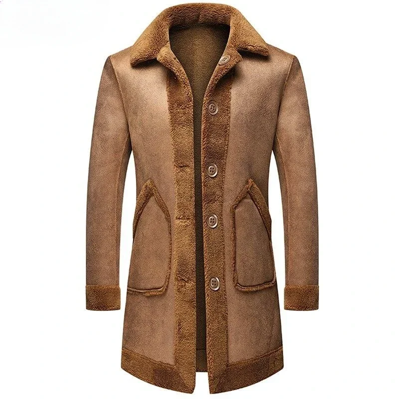 

Облегающая утолщенная двусторонняя одежда, повседневная шерстяная верхняя одежда, новинка 2024, зимнее мужское цельное кашемировое пальто с мехом, модное средней длины
