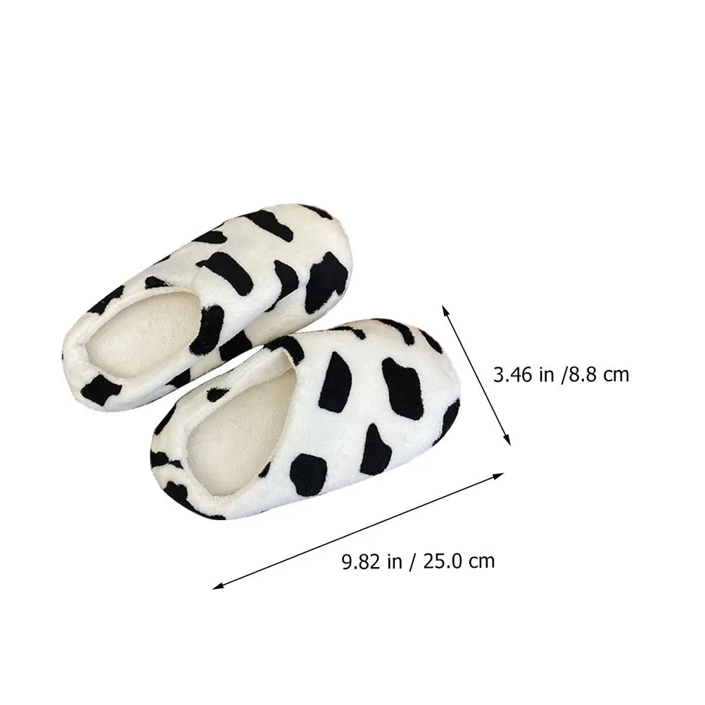 1Pair Cow Pattern Warm Slippers Winter Students Indoor Bedroom Shoes Soft Slip-on Warm Comfortable Slippers Lightweight