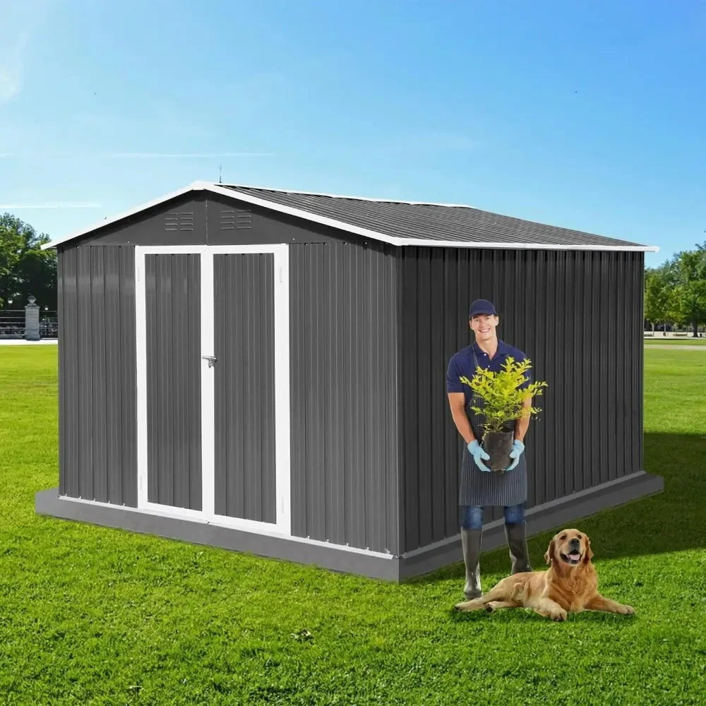 

Outdoor Storage Shed All Weather 10 x 8 ft with Lockable Double Doors for Garden Tools,Metal Garden Shed Toys and Sundries