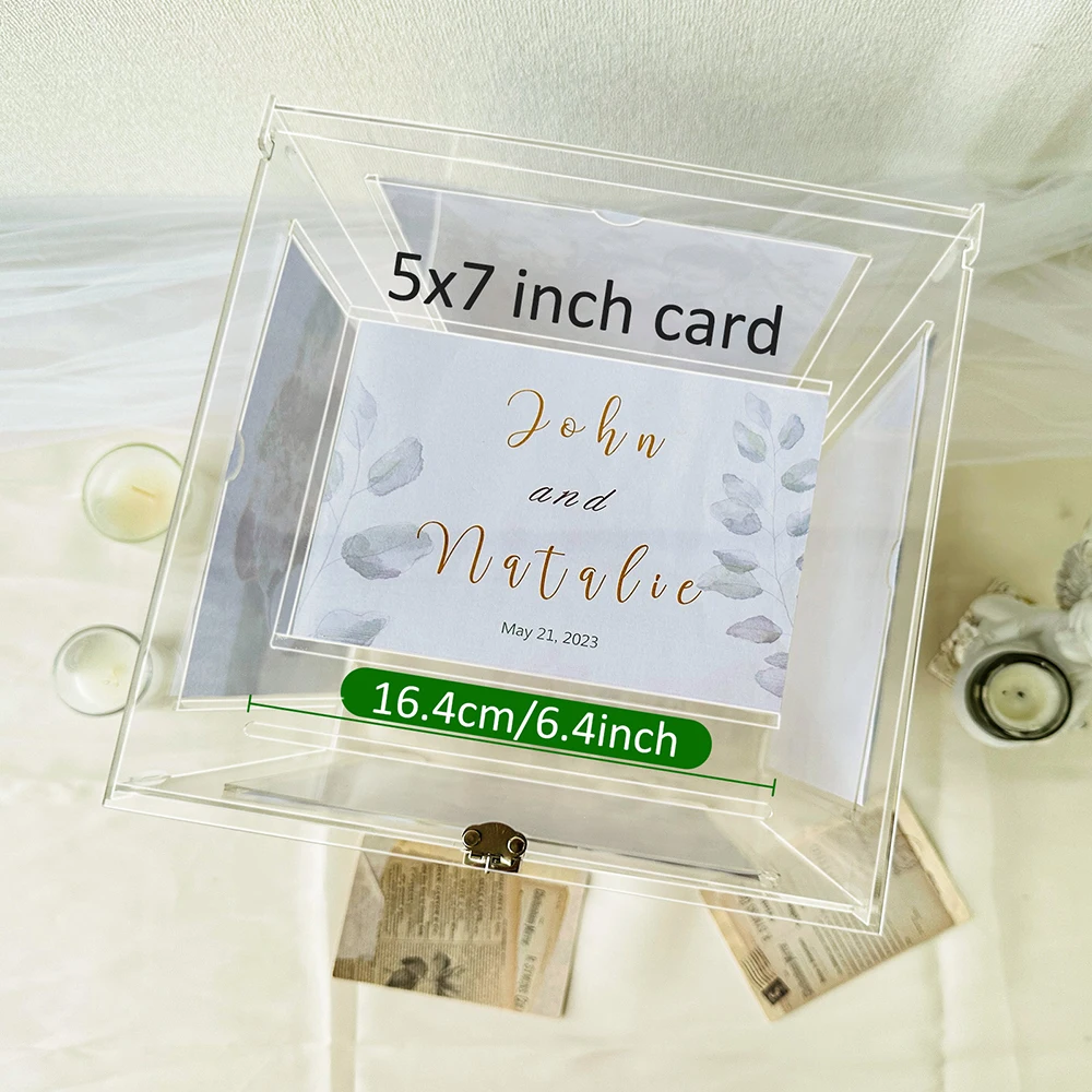 Ourwarm Acrylic Rotated Wedding Card Box Picture Frame Money Holder For Reception Anniversary Envelope Gift Party Decor Supplies