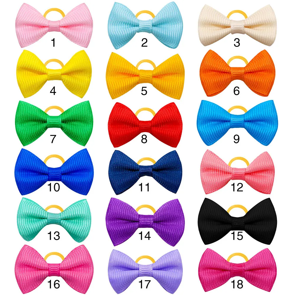 30PCS Dog Hair Bows Solid Bowknot For Small Dog Grooming Bows Rubber Bands Dog Hair Accessories Dog Accessories For Small Dogs