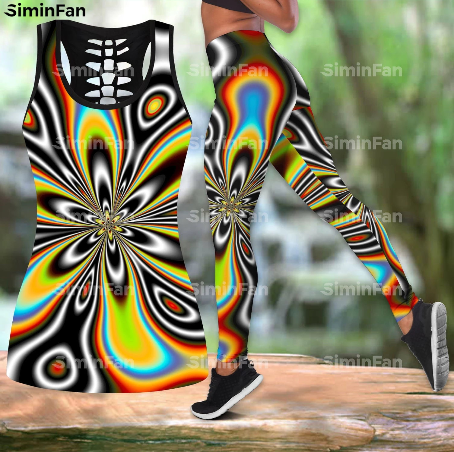 

Hippie Trippy Psychedelic 3D Full Printed Tank Tops Legging Set Summer Vest Pant Suits Female Yoga Sportswear Women Combo Outfit